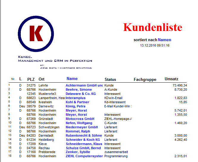 Das Ergebnis einer Reportabfrage